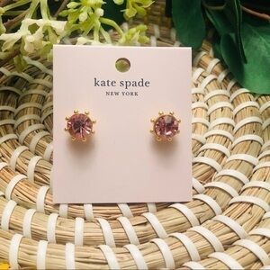 Kate Spade New York Rose Pink Crystal Stud Earrings Gold Tone Prong Set NWT